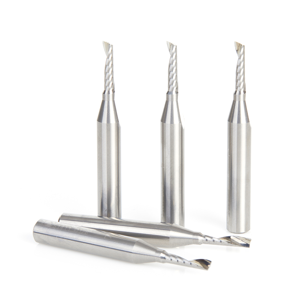 Amana 51411-5 5-Pack Solid Carbide CNC Spiral 'O' Single Flute, Plastic Cutting 1/8 Dia x 1/2 x 1/4 Shank x 2 Inch Long Up-Cut Router Bit
