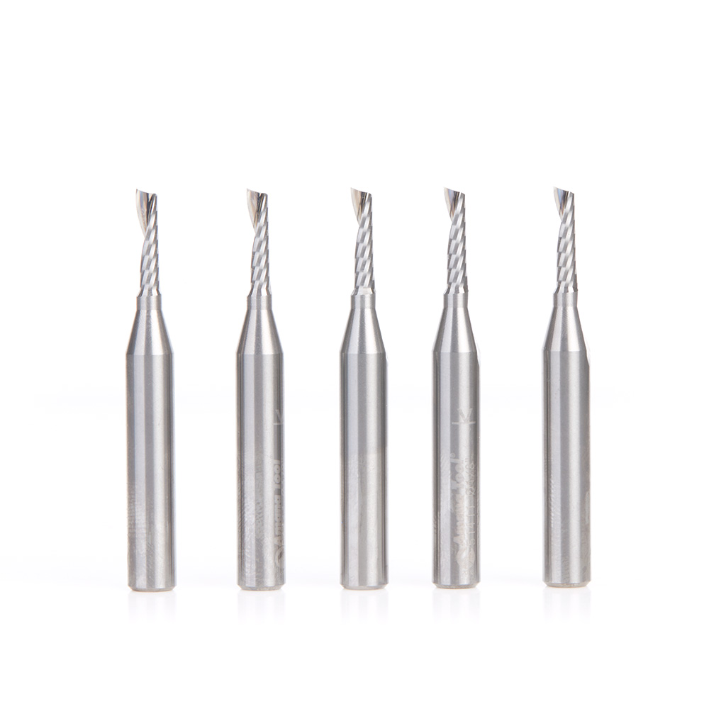 Amana 51411-5 5-Pack Solid Carbide CNC Spiral 'O' Single Flute, Plastic Cutting 1/8 Dia x 1/2 x 1/4 Shank x 2 Inch Long Up-Cut Router Bit