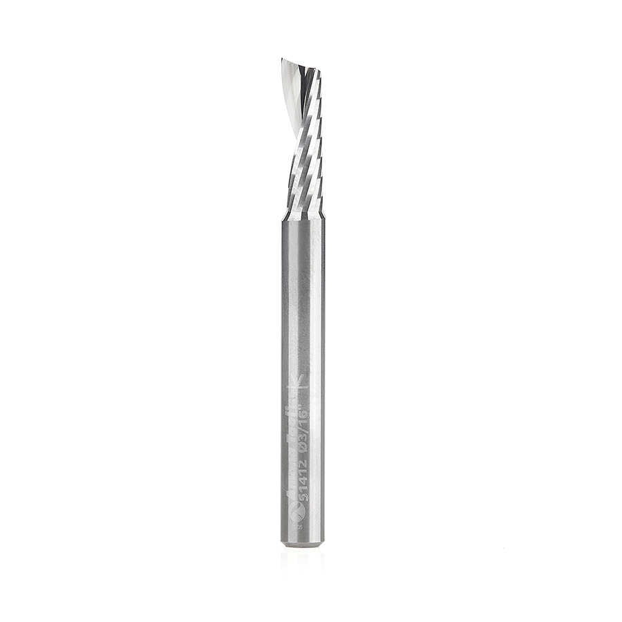 Amana 51412 Solid Carbide CNC Spiral 'O' Flute, Plastic Cutting 3/16 Dia x 5/8 x 3/16 Shank Up-Cut Router Bit