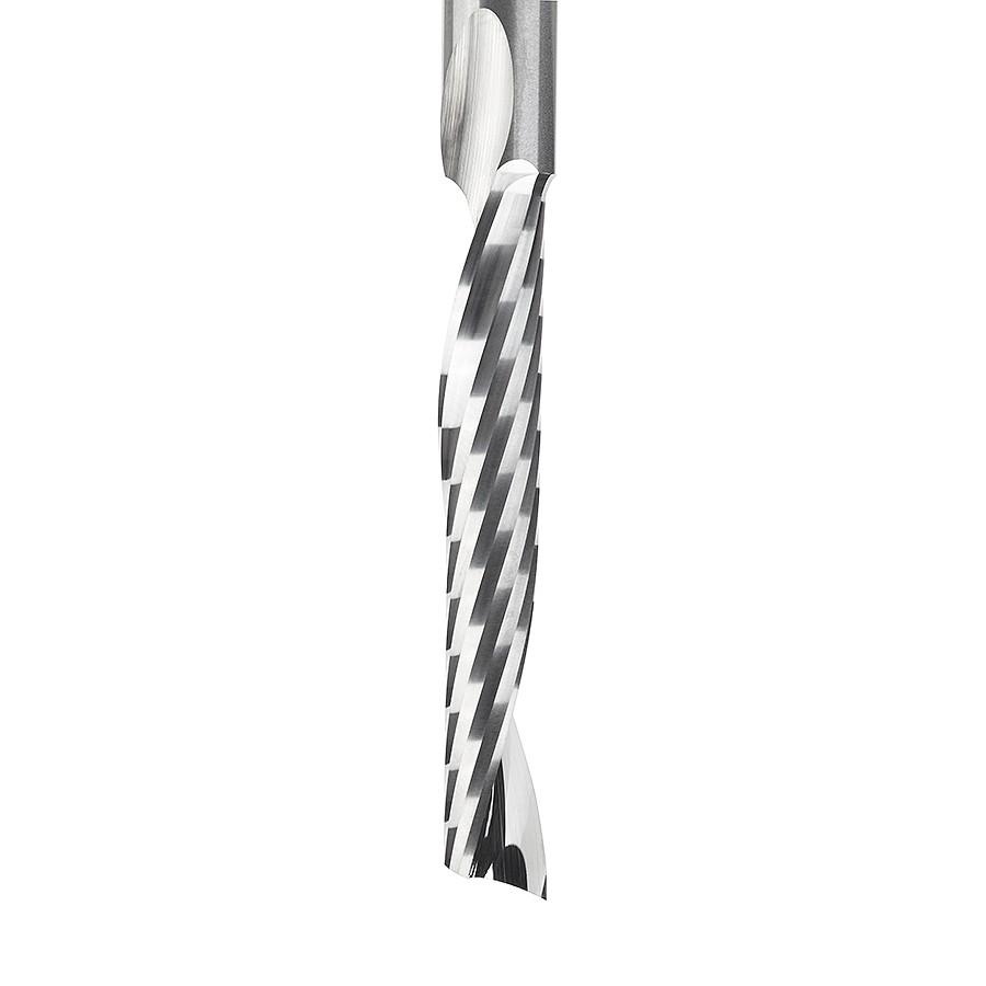 Amana 51413 Solid Carbide CNC Spiral 'O' Single Flute, Plastic Cutting 1/4 Dia x 1-1/2 x 1/4 Shank x 3 Inch Long Up-Cut Router Bit