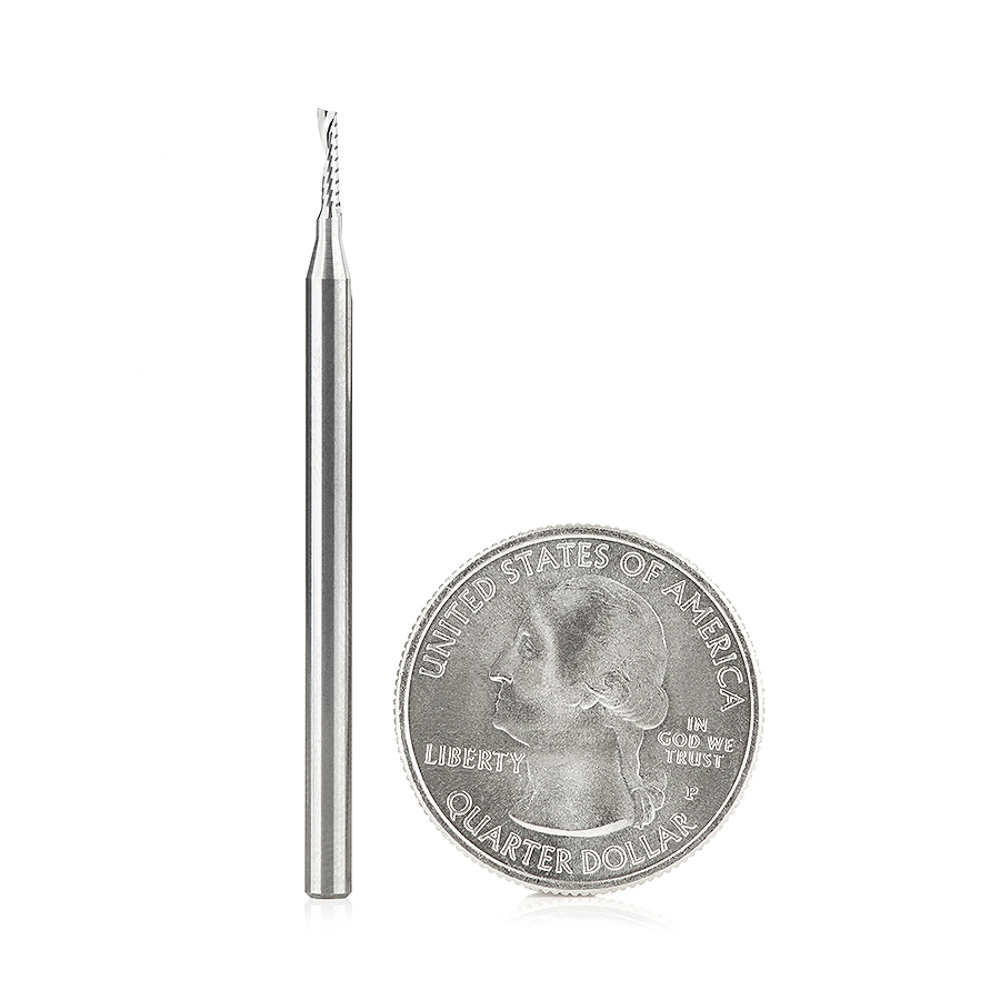 Amana 51415 Solid Carbide CNC Spiral 'O' Single Flute, Plastic Cutting 1/16 Dia x 1/4 x 1/8 Shank x 2 Inch Long Up-Cut Router Bit