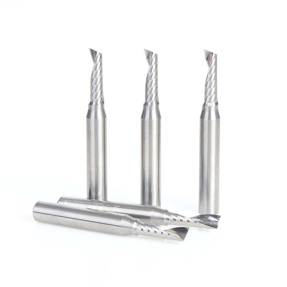 Amana 51417-5 5 Pack Solid Carbide CNC Spiral 'O' Single Flute, Plastic Cutting 3/16 Dia x 5/8 x 1/4 Shank x 2 Inch Long Up-Cut Router Bit