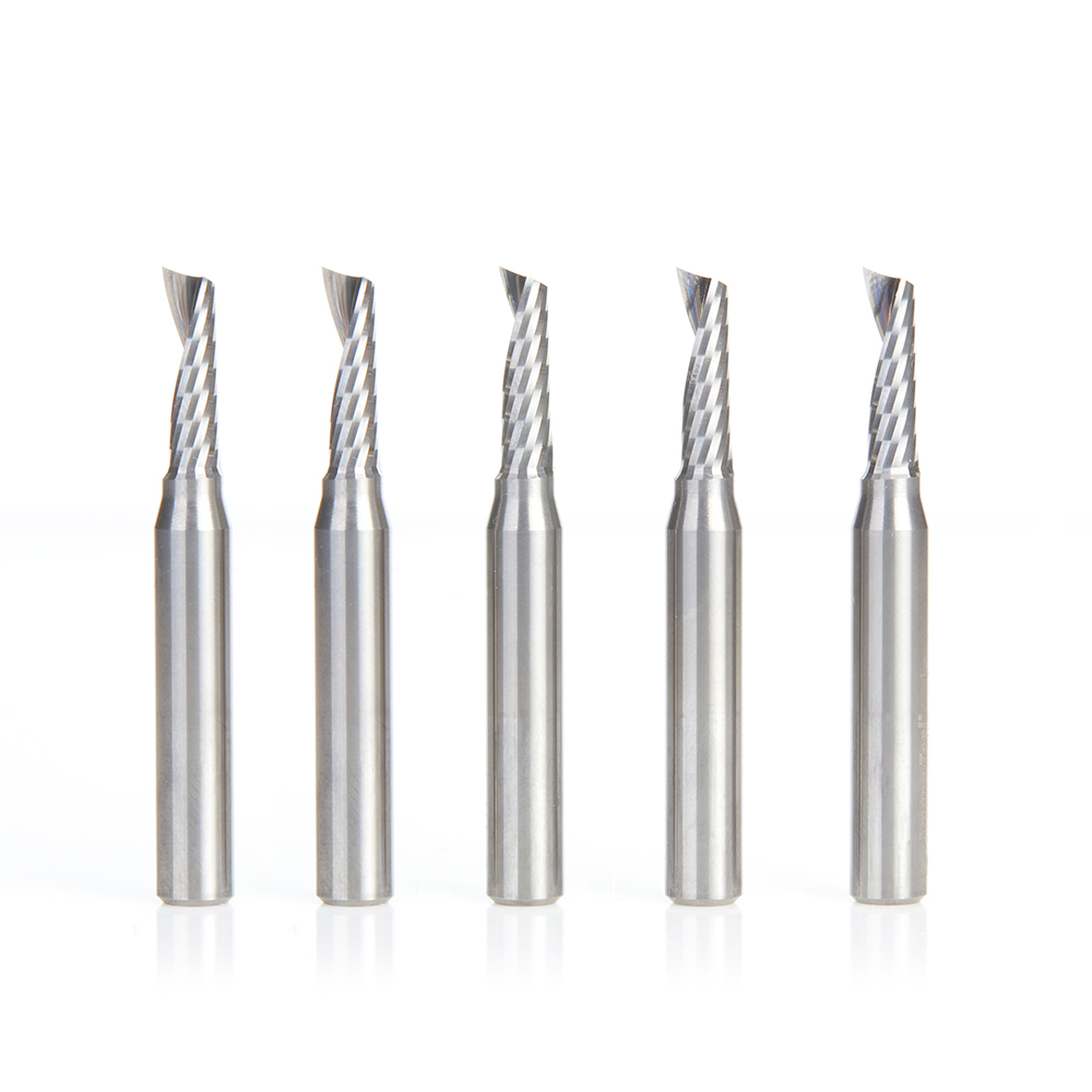Amana 51417-5 5 Pack Solid Carbide CNC Spiral 'O' Single Flute, Plastic Cutting 3/16 Dia x 5/8 x 1/4 Shank x 2 Inch Long Up-Cut Router Bit