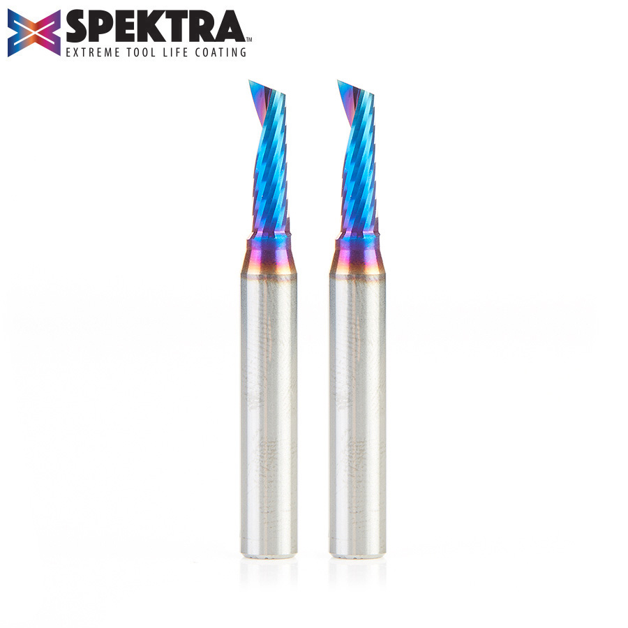 Amana 51417-K-2 2-Pack Solid Carbide CNC Spektra, Extreme Tool Life Coated Spiral 'O' Single Flute, Plastic Cutting 3/16 Dia x 5/8 x 1/4 Shank x 2 Inch Long Up-Cut Router Bits