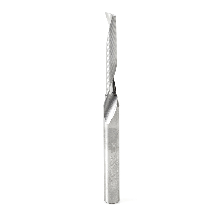 Amana 51418 Solid Carbide CNC Spiral 'O' Single Flute, Plastic Cutting 3/16 Dia x 1-1/4 x 1/4 Shank x 3 Inch Long Up-Cut Router Bit