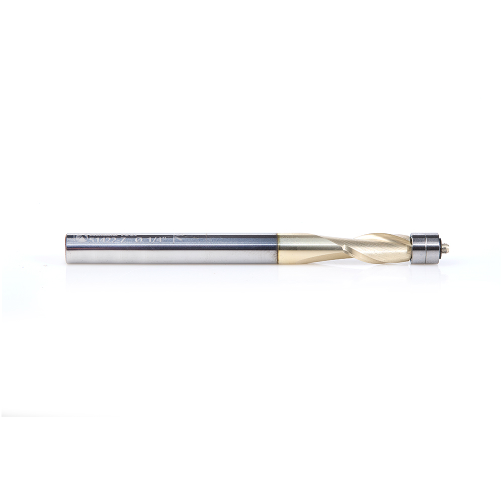Amana 51422-Z Solid Carbide Aluminum Cutting Flush Trim Spiral ZrN Coated Up-Cut 1/4 Dia x 1/2 x 1/4 Inch Shank
