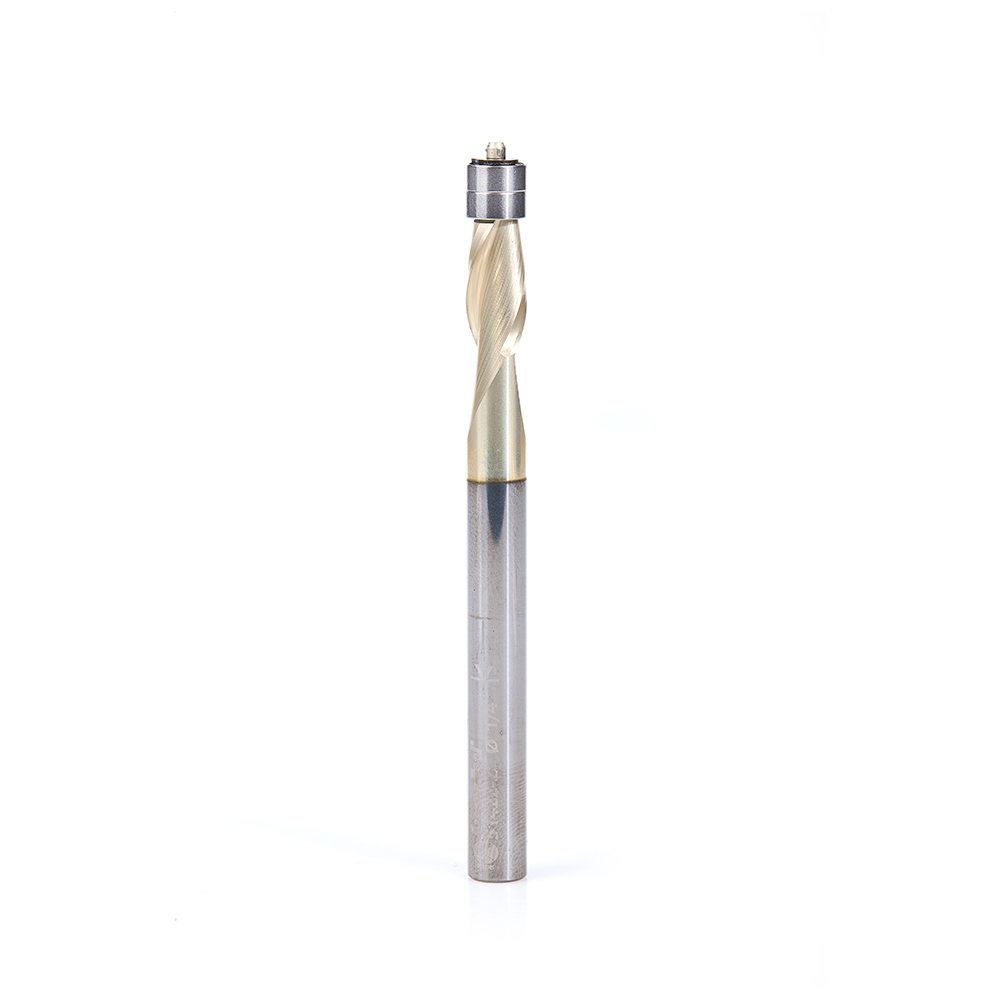 Amana 51422-Z Solid Carbide Aluminum Cutting Flush Trim Spiral ZrN Coated Up-Cut 1/4 Dia x 1/2 x 1/4 Inch Shank