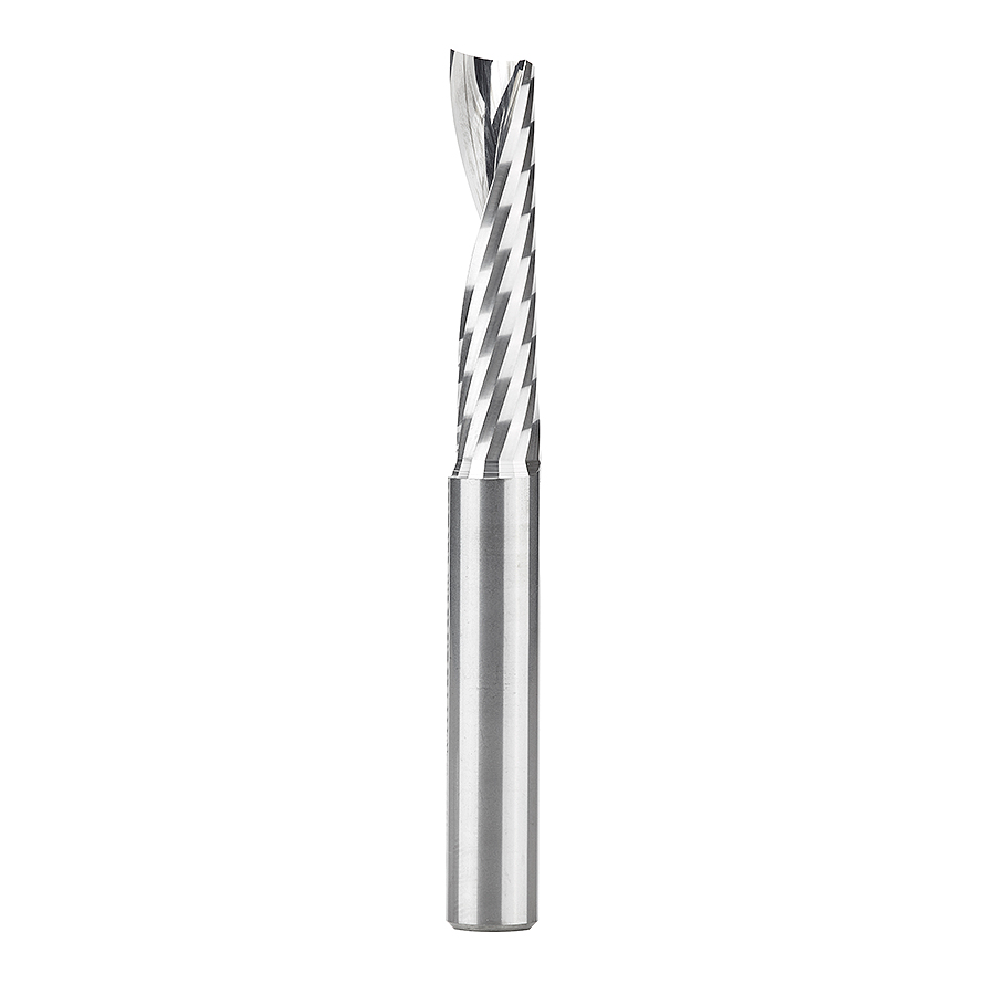 Amana 51427 Solid Carbide CNC Spiral 'O' Single Flute, Plastic Cutting 3/8 Dia x 1-5/8 x 3/8 Shank x 3-1/2 Inch Long Up-Cut Router Bit