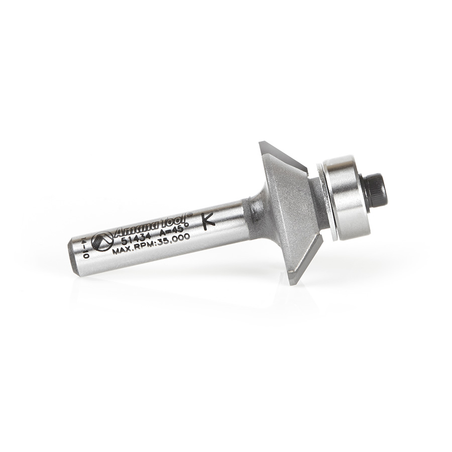 Amana 51434 Carbide Tipped Aluminum & Plastic Cutting Bevel Trim 45 Degree x 31/32 Dia x 1/4 x 1/4 Inch Shank