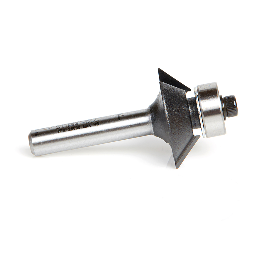 Amana 51434-DLC Carbide Tipped Aluminum & Plastic Cutting Bevel Trim 45 Degree x 31/32 Dia x 1/4 x 1/4 Inch Shank DLC Coated