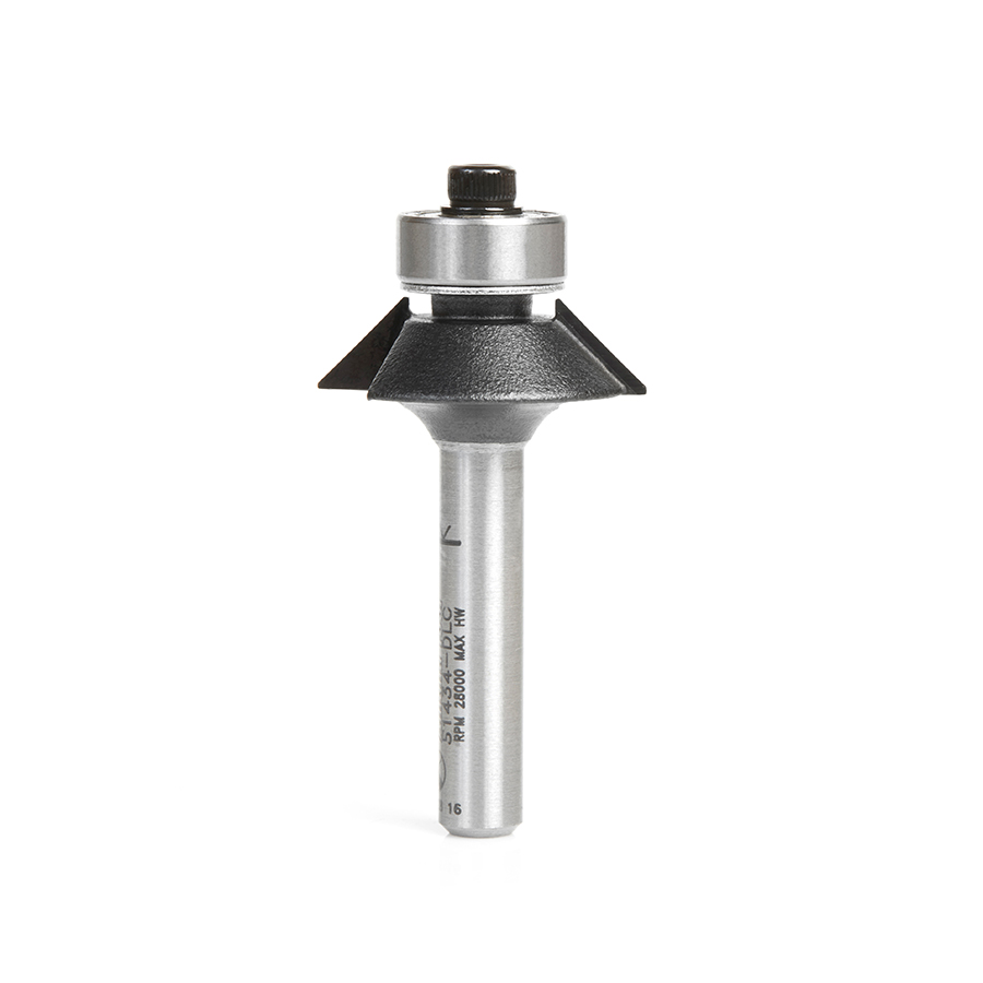 Amana 51434-DLC Carbide Tipped Aluminum & Plastic Cutting Bevel Trim 45 Degree x 31/32 Dia x 1/4 x 1/4 Inch Shank DLC Coated