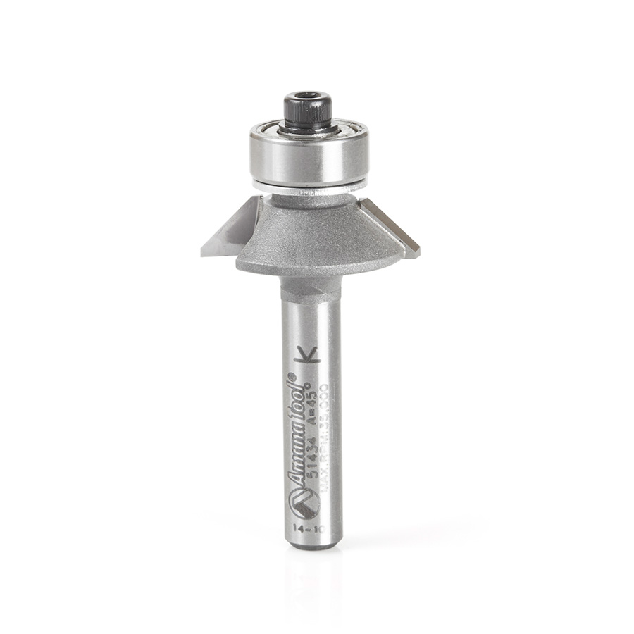 Amana 51434 Carbide Tipped Aluminum & Plastic Cutting Bevel Trim 45 Degree x 31/32 Dia x 1/4 x 1/4 Inch Shank