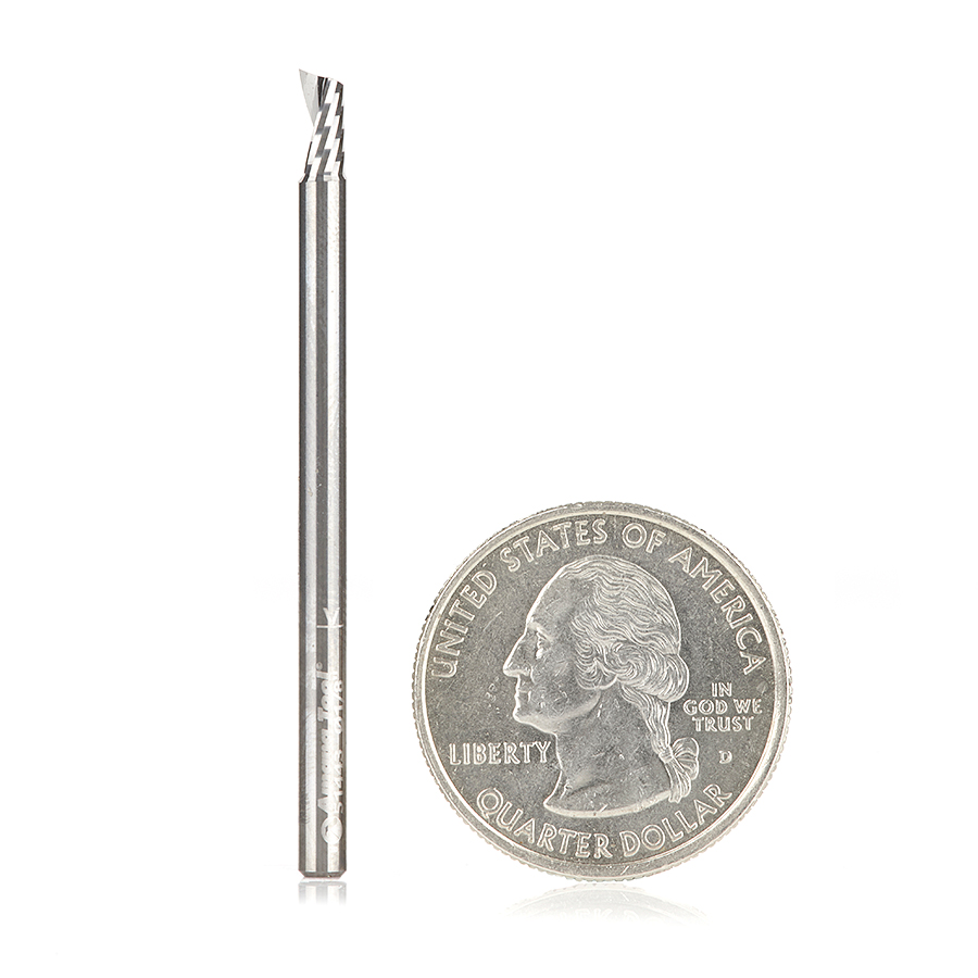 Amana 51443 Solid Carbide CNC Spiral 'O' Single Flute, Plastic Cutting 1/8 Dia x 1/4 x 1/8 Shank x 2 Inch Long Up-Cut Router Bit