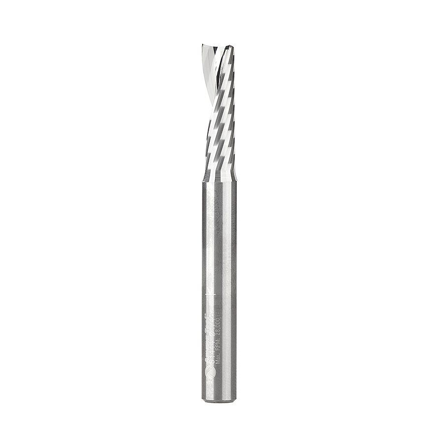 Amana 51444 Solid Carbide CNC Spiral 'O' Single Flute, Plastic Cutting 1/4 Dia x 7/8 x 1/4 Shank x 2-1/2 Inch Long Up-Cut Router Bit
