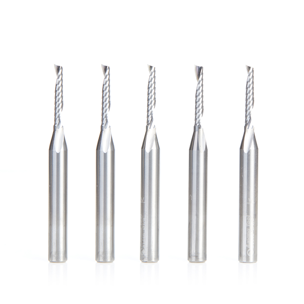 Amana 51446-5 5-Pack Solid Carbide CNC Spiral 'O' Single Flute, Plastic Cutting 1/8 Dia x 3/4 x 1/4 Shank x 2-1/2 Inch Long Up-Cut Router Bit