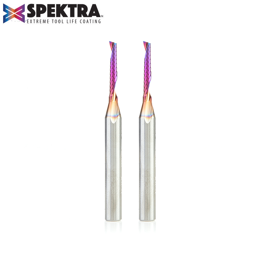 Amana 51446-K-2 2-Pack Solid Carbide CNC Spektra, Extreme Tool Life Coated Spiral 'O' Single Flute, Plastic Cutting 1/8 Dia x 3/4 x 1/4 Shank x 2-1/2 Inch Long Up-Cut Router Bit