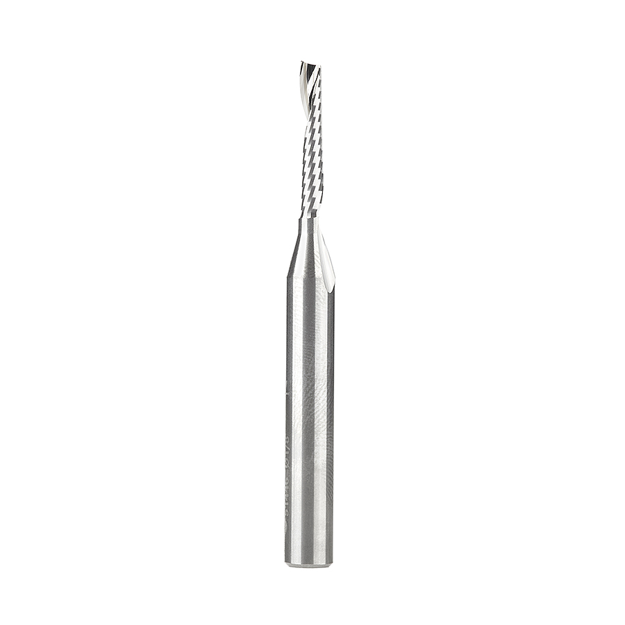Amana 51446 Solid Carbide CNC Spiral 'O' Single Flute, Plastic Cutting 1/8 Dia x 3/4 x 1/4 Shank x 2-1/2 Inch Long Up-Cut Router Bit