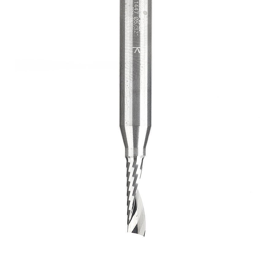 Amana 51447 Solid Carbide CNC Spiral 'O' Single Flute, Plastic Cutting 5/32 Dia x 9/16 x 1/4 Shank x 2 Inch Long Up-Cut Router Bit