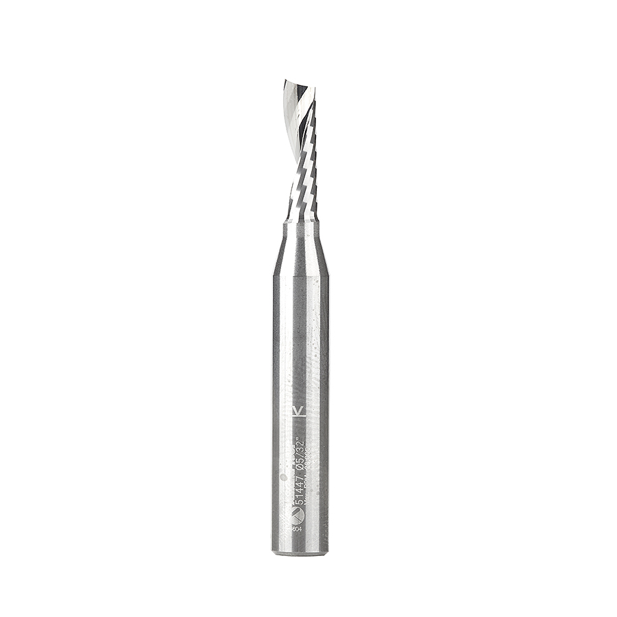 Amana 51447 Solid Carbide CNC Spiral 'O' Single Flute, Plastic Cutting 5/32 Dia x 9/16 x 1/4 Shank x 2 Inch Long Up-Cut Router Bit