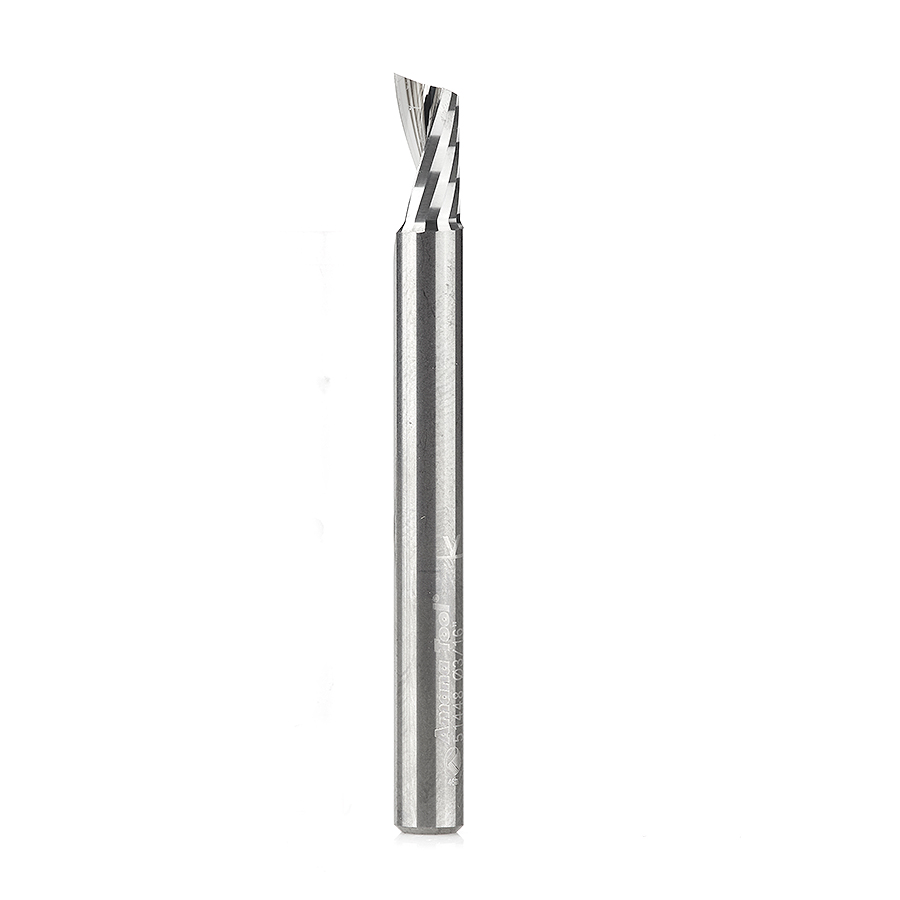 Amana 51448 Solid Carbide CNC Spiral 'O' Single Flute, Plastic Cutting 3/16 Dia x 3/8 x 3/16 Shank x 2 Inch Long Up-Cut Router Bit