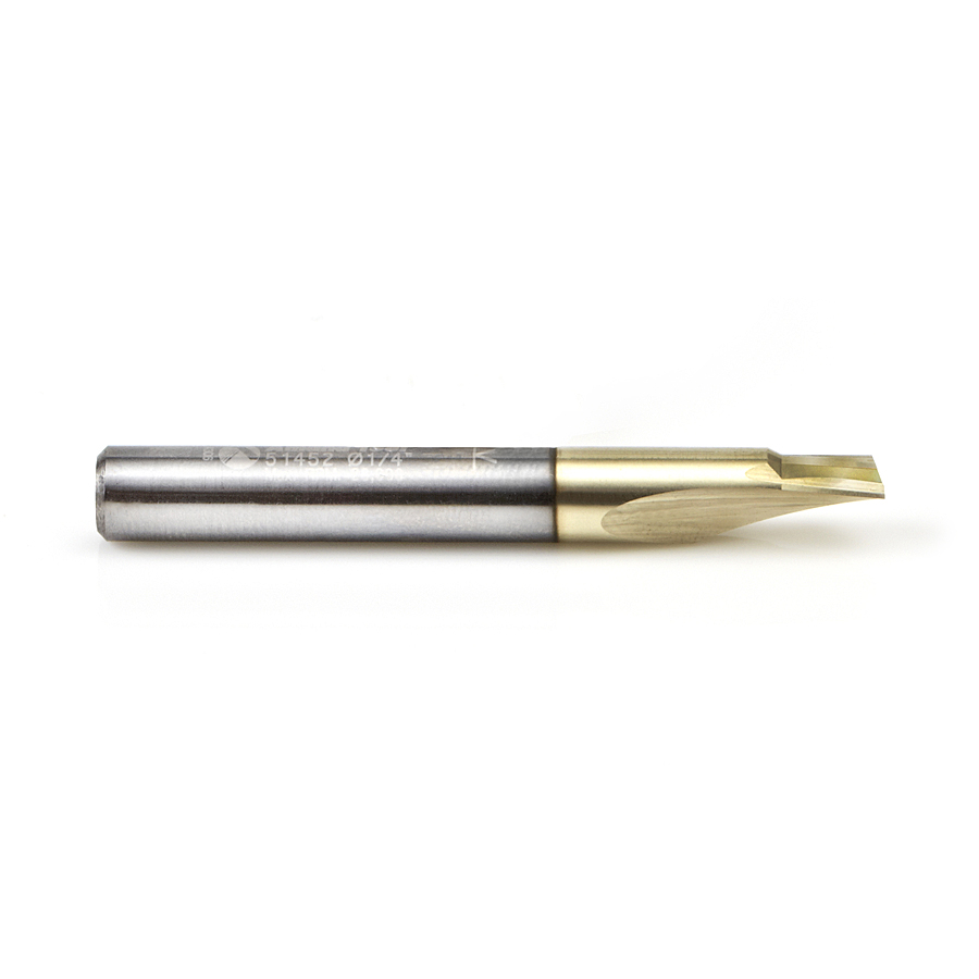 Amana 51452 Soft Aluminum Cutting 1/4 Dia x 1/4 x 1/4 Shank Single Flute Up-Cut (Up Shear) Solid Carbide ZrN Coated