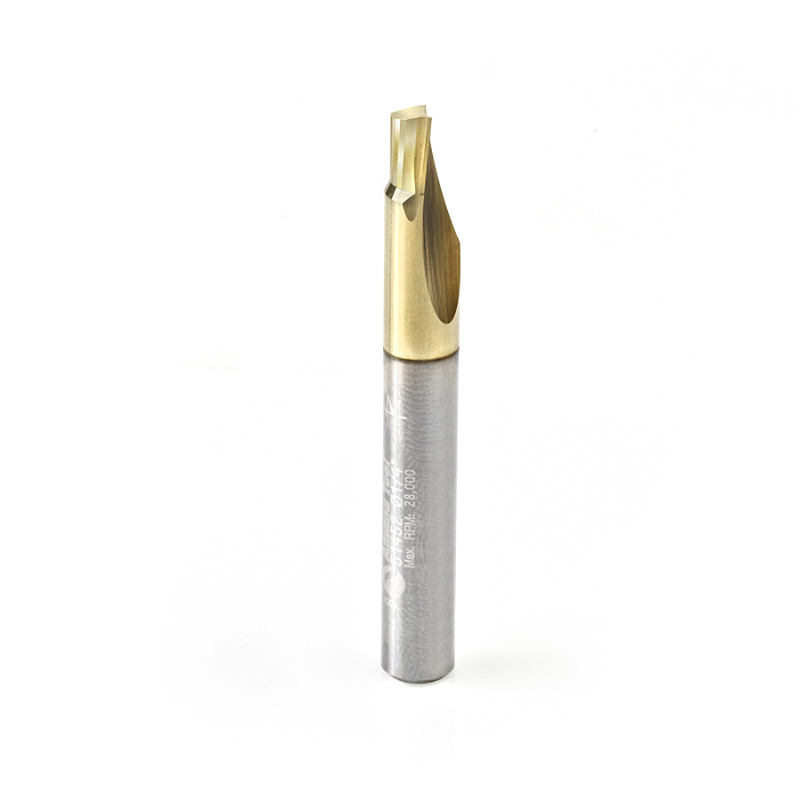 Amana 51452 Soft Aluminum Cutting 1/4 Dia x 1/4 x 1/4 Shank Single Flute Up-Cut (Up Shear) Solid Carbide ZrN Coated