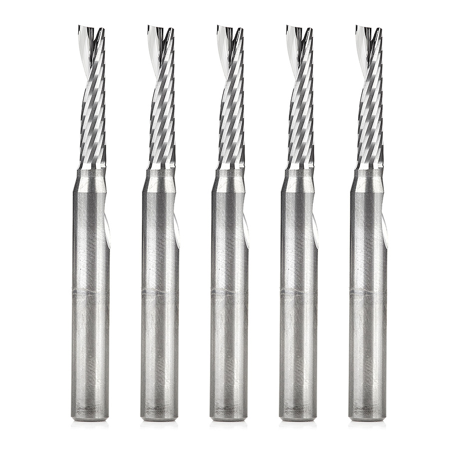 Amana 51456-5 5-Pack Solid Carbide CNC Spiral 'O' Single Flute, Aluminum Cutting 3/16 Dia x 7/8 x 1/4 Shank x 2-1/2 Inch Long Up-Cut Router Bits