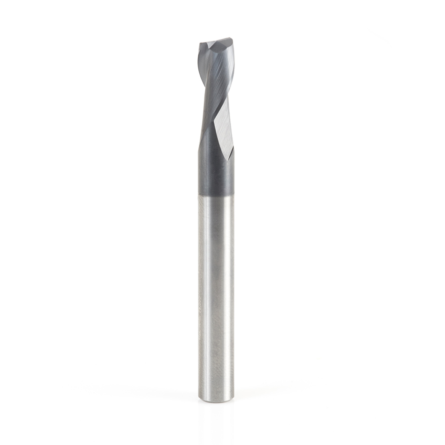 Amana 51466 CNC Solid Carbide Spiral for Steel & Stainless Steel with AlTiN Coating 2-Flute x 1/4 Dia x 1/2 x 1/4 Shank x 2-1/2 Inch Long Up-Cut Router Bit / 45º Corner Chamfer End Mill