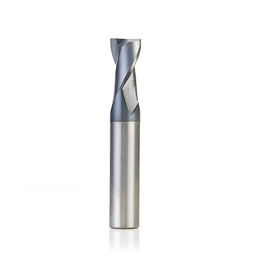 Amana 51468 CNC Solid Carbide Spiral for Steel & Stainless Steel with AlTiN Coating 2-Flute x 1/2 Dia x 3/4 x 1/2 Shank x 3 Inch Long Up-Cut Router Bit / 45º Corner Chamfer End Mill