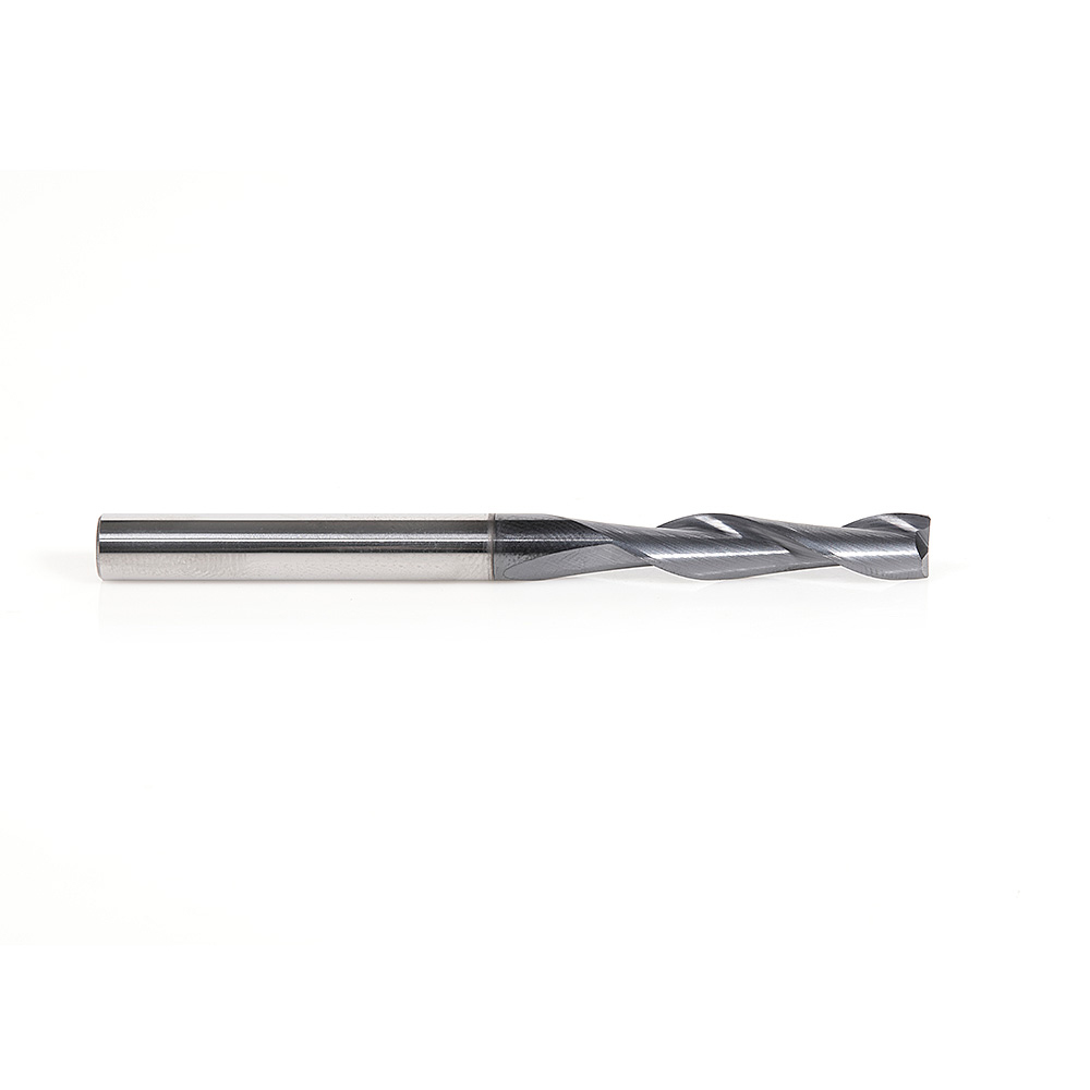 Amana 51469 CNC Solid Carbide Spiral for Steel & Stainless Steel with AlTiN Coating 2-Flute x 1/4 Dia x 1-1/8 x 1/4 Shank x 3 Inch Long Up-Cut Router Bit / 45º Corner Chamfer End Mill