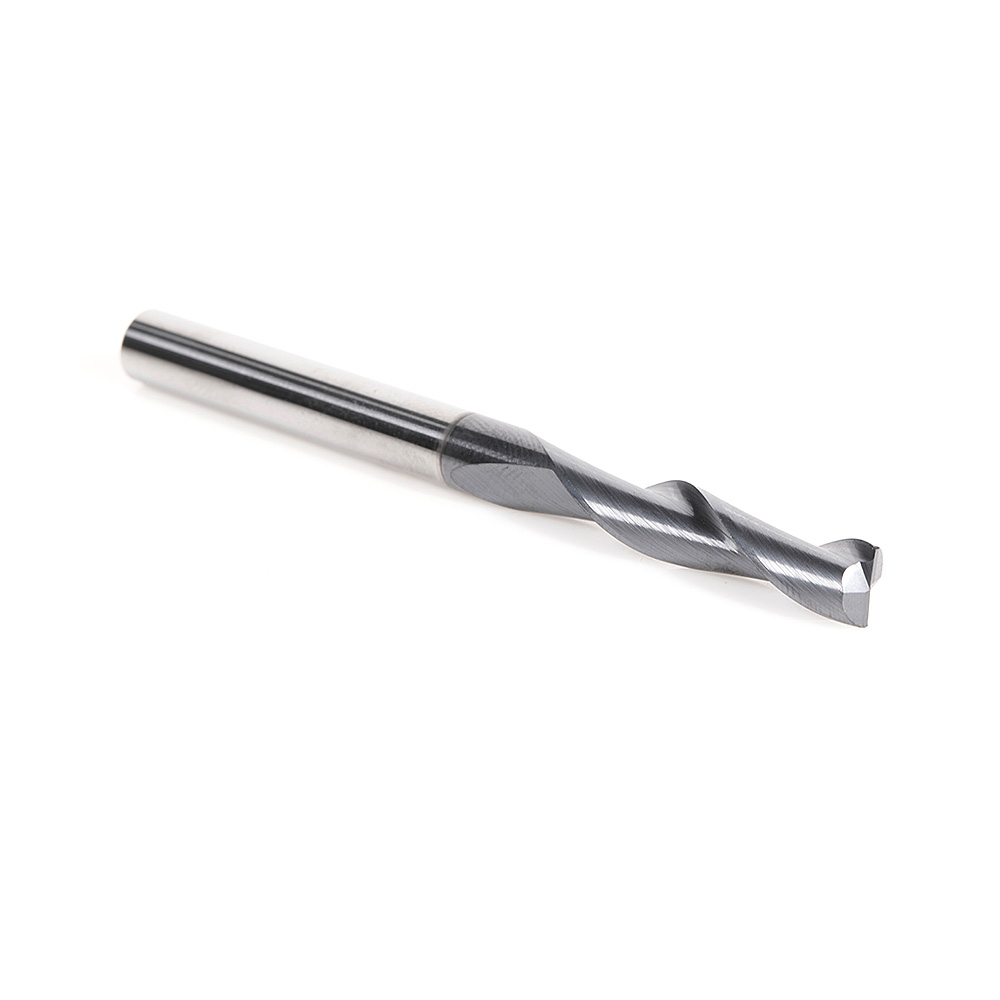 Amana 51469 CNC Solid Carbide Spiral for Steel & Stainless Steel with AlTiN Coating 2-Flute x 1/4 Dia x 1-1/8 x 1/4 Shank x 3 Inch Long Up-Cut Router Bit / 45º Corner Chamfer End Mill