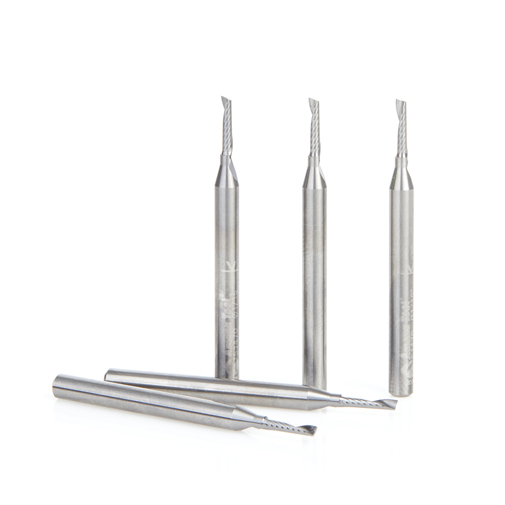 Amana 51470-5 5-Pack Solid Carbide CNC Spiral 'O' Single Flute, Aluminum Cutting 1/16 Dia x 1/4 x 1/8 Shank x 1-1/2 Inch Long Up-Cut Router Bit