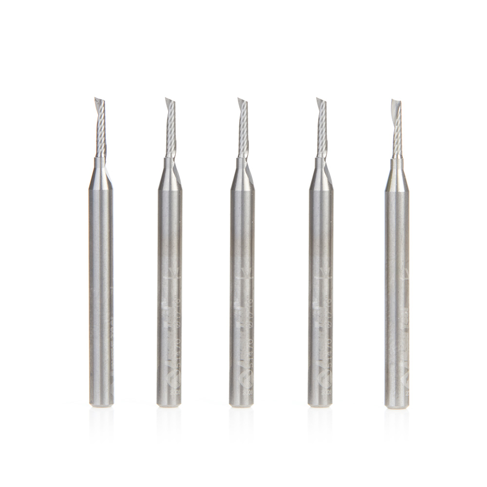 Amana 51470-5 5-Pack Solid Carbide CNC Spiral 'O' Single Flute, Aluminum Cutting 1/16 Dia x 1/4 x 1/8 Shank x 1-1/2 Inch Long Up-Cut Router Bit
