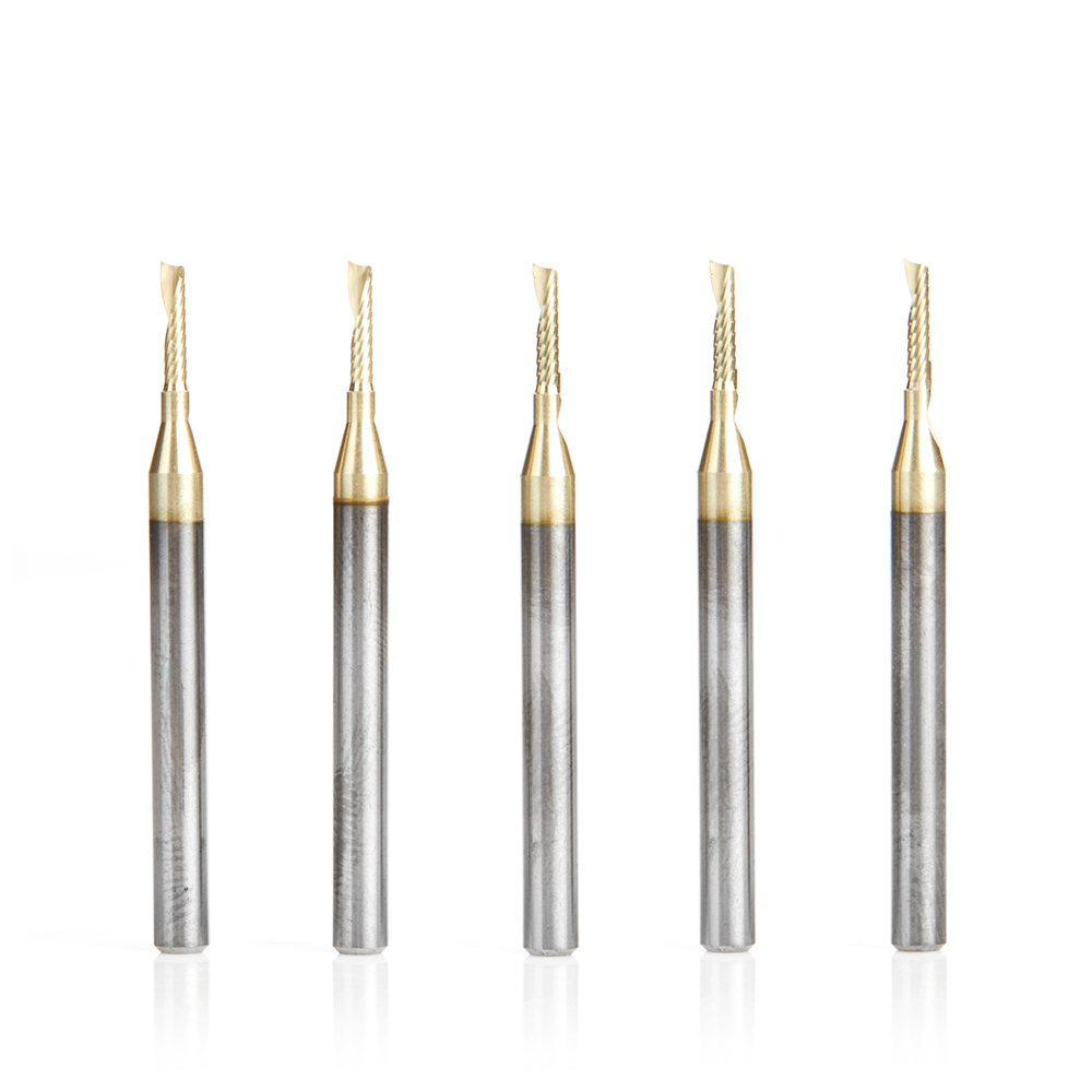 Amana 51470-Z-5 5-Pack Solid Carbide CNC Spiral 'O' Flute, Aluminum Cutting 1/16 Dia x 1/4 x 1/8 Shank Up-Cut ZrN Coated Router Bit