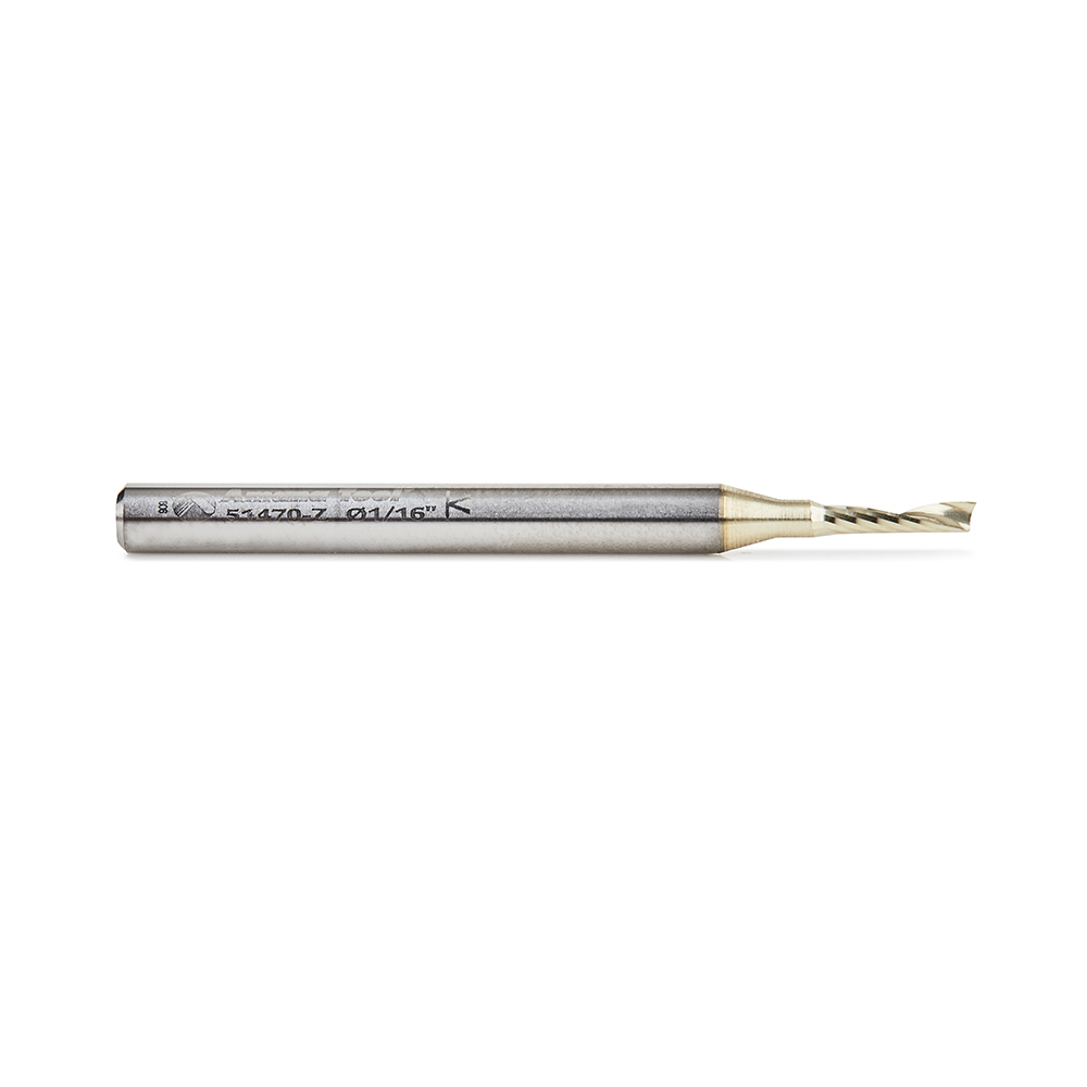 Amana 51470-Z Solid Carbide CNC Spiral 'O' Flute, Aluminum Cutting 1/16 Dia x 1/4 x 1/8 Shank Up-Cut ZrN Coated Router Bit