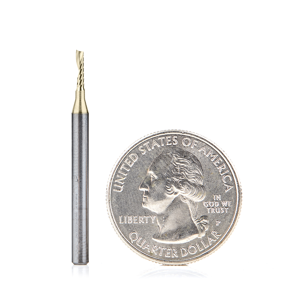 Amana 51470-Z Solid Carbide CNC Spiral 'O' Flute, Aluminum Cutting 1/16 Dia x 1/4 x 1/8 Shank Up-Cut ZrN Coated Router Bit