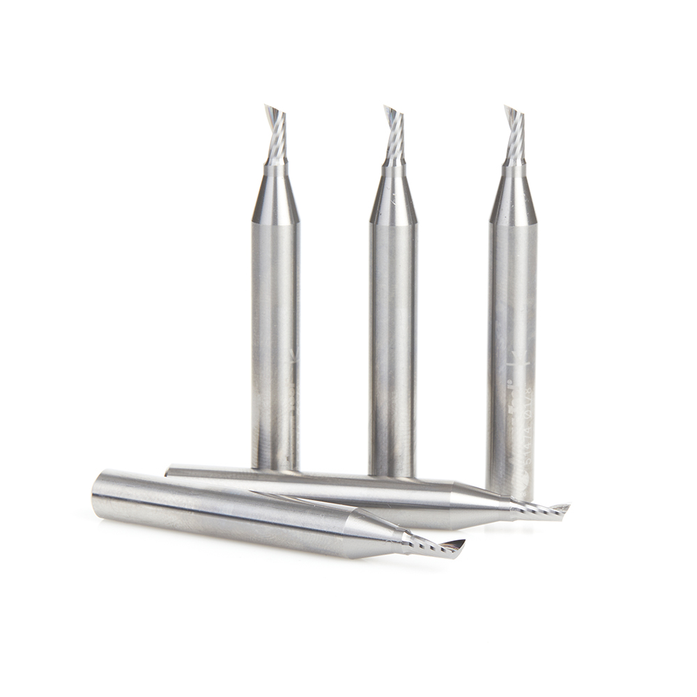 Amana 51474-5 5-Pack Solid Carbide CNC Spiral 'O' Single Flute, Aluminum Cutting 1/8 Dia x 1/4 x 1/4 Shank x 2 Inch Long Up-Cut Router Bit