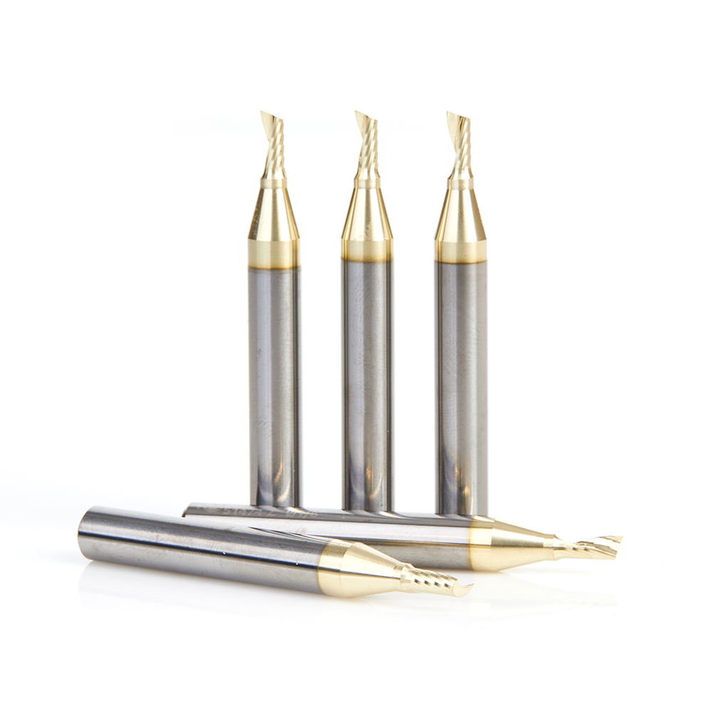 Amana 51474-Z-5 5-Pack Solid Carbide CNC Spiral 'O' Flute, Aluminum Cutting 1/8 Dia x 1/4 x 1/4 Shank Up-Cut ZrN Coated Router Bit