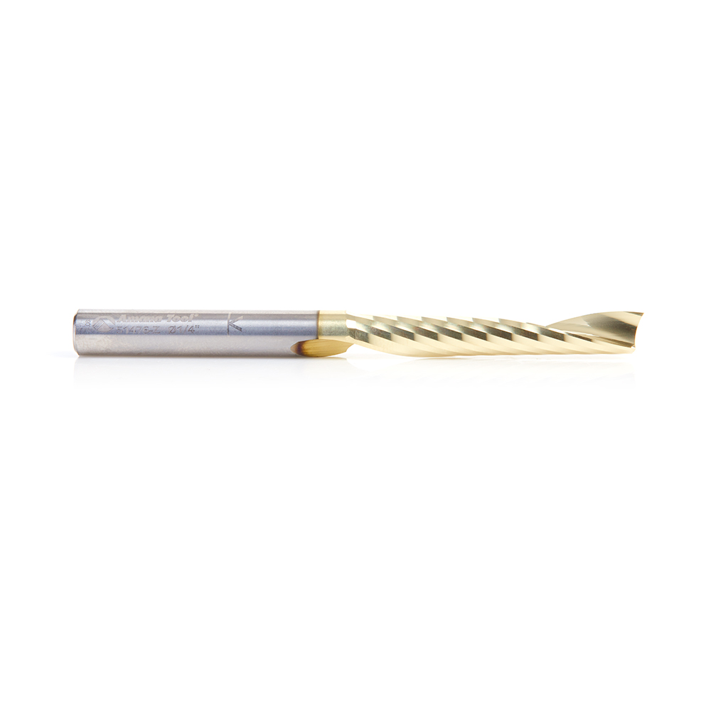Amana 51476-Z Solid Carbide CNC Spiral 'O' Flute, Aluminum Cutting 1/4 Dia x 1-1/2 x 1/4 Shank Up-Cut ZrN Coated Router Bit