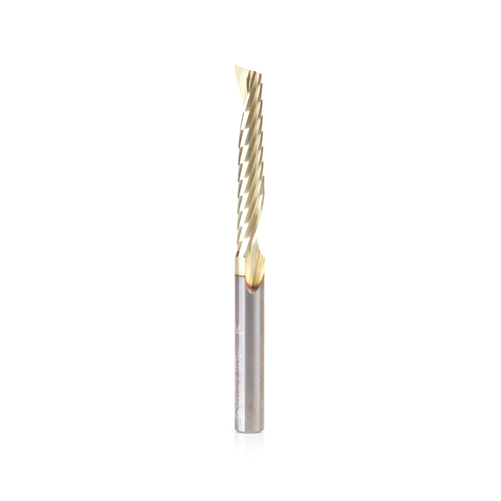 Amana 51476-Z Solid Carbide CNC Spiral 'O' Flute, Aluminum Cutting 1/4 Dia x 1-1/2 x 1/4 Shank Up-Cut ZrN Coated Router Bit
