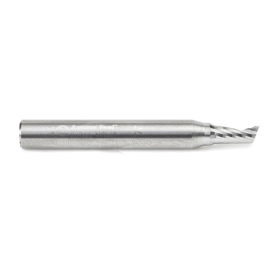 Amana 51477 Solid Carbide CNC Spiral 'O' Single Flute, Aluminum Cutting 3/16 Dia x 3/8 x 1/4 Shank x 2 Inch Long Up-Cut Router Bit