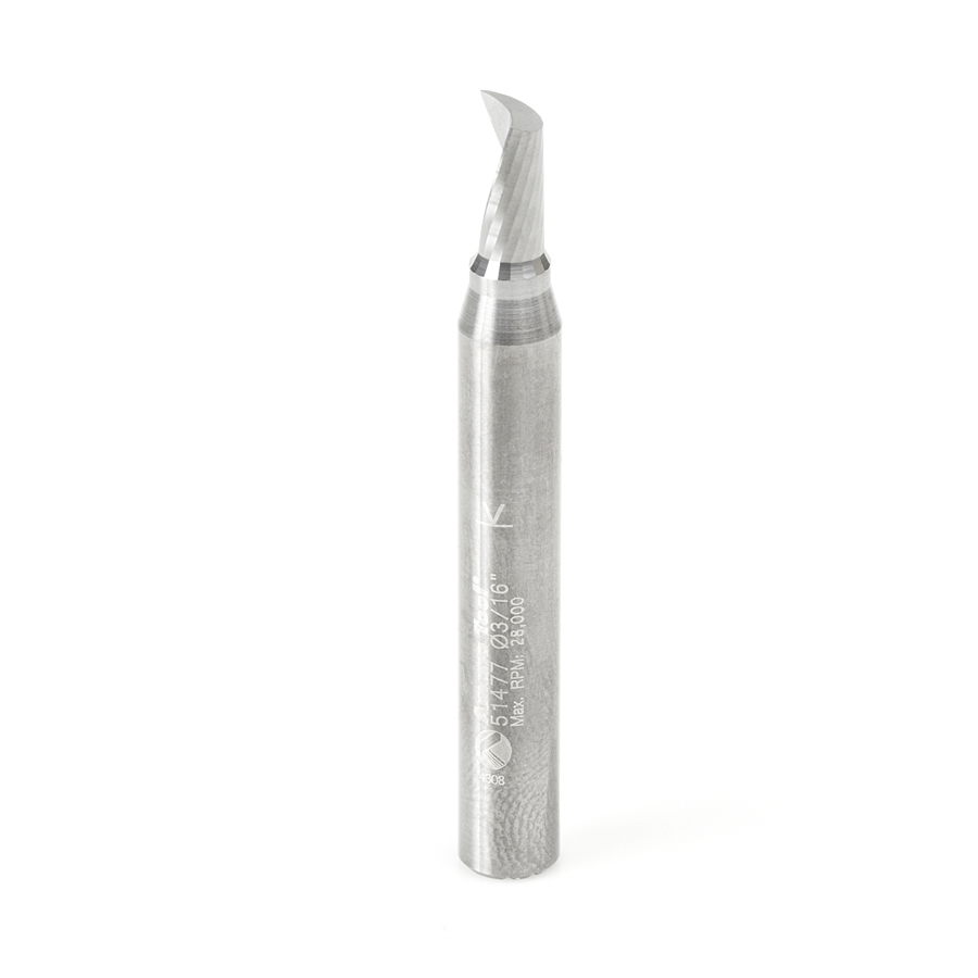 Amana 51477 Solid Carbide CNC Spiral 'O' Single Flute, Aluminum Cutting 3/16 Dia x 3/8 x 1/4 Shank x 2 Inch Long Up-Cut Router Bit