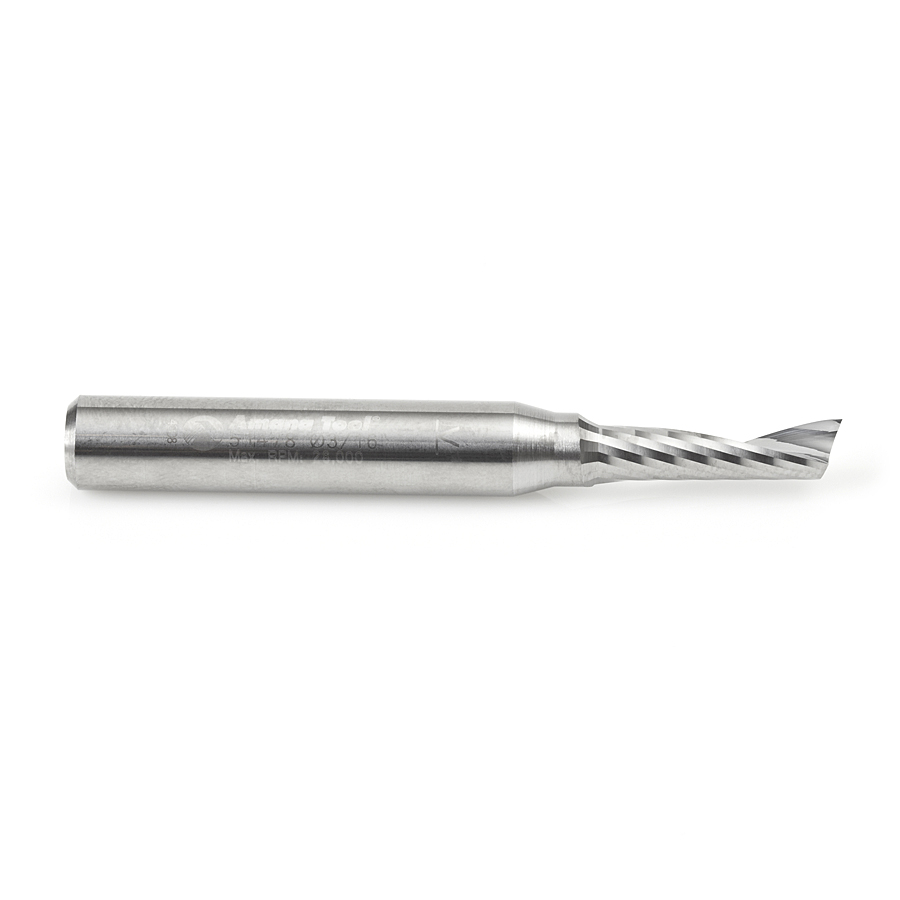 Amana 51478 Solid Carbide CNC Spiral 'O' Single Flute, Aluminum Cutting 3/16 Dia x 5/8 x 1/4 Shank x 2 Inch Long Up-Cut Router Bit