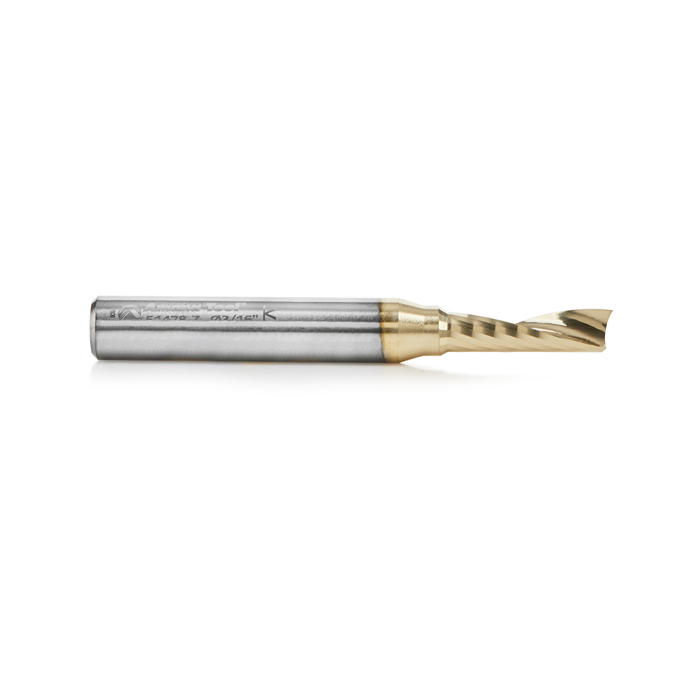 Amana 51478-Z Solid Carbide CNC Spiral 'O' Flute, Aluminum Cutting 3/16 Dia x 5/8 x 1/4 Shank Up-Cut ZrN Coated Router Bit