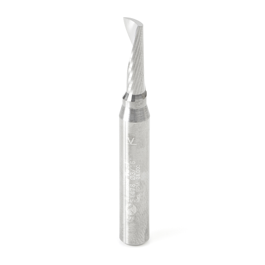 Amana 51478 Solid Carbide CNC Spiral 'O' Single Flute, Aluminum Cutting 3/16 Dia x 5/8 x 1/4 Shank x 2 Inch Long Up-Cut Router Bit