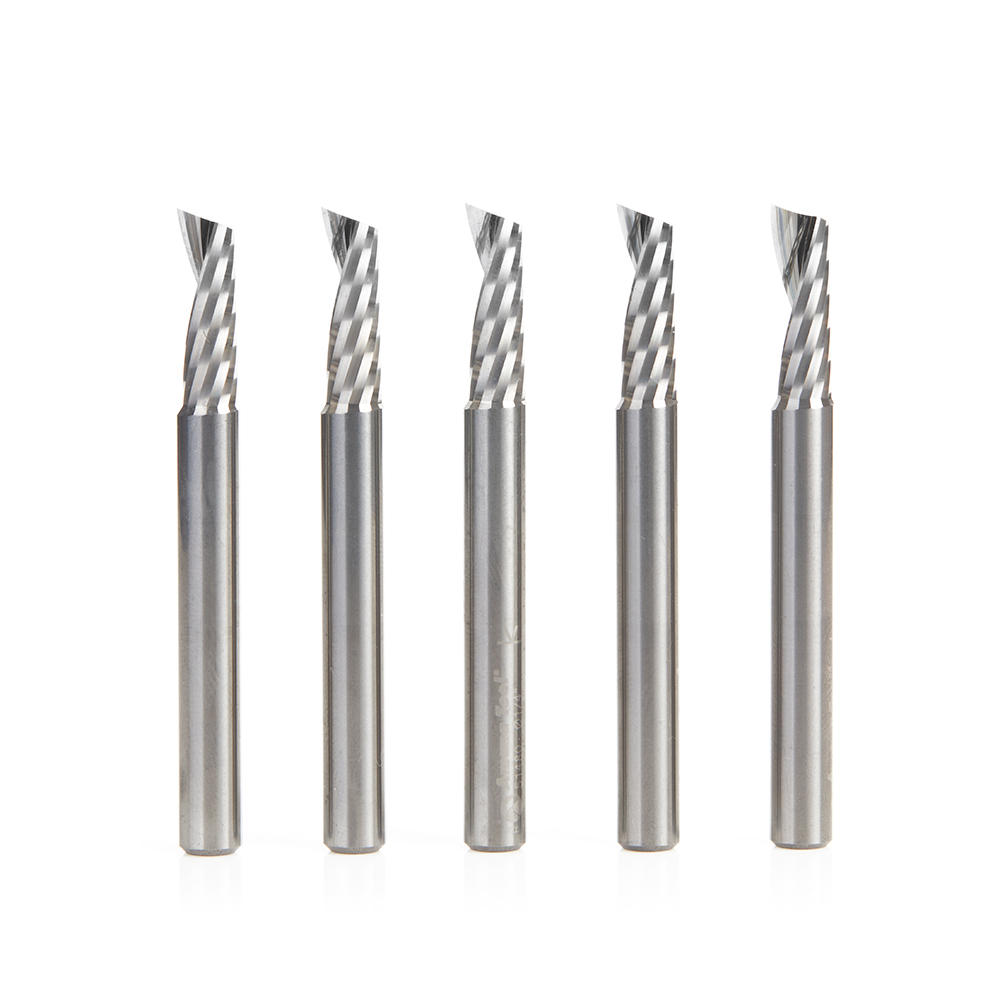 Amana 51480-5 5-Pack Solid Carbide CNC Spiral 'O' Single Flute, Aluminum Cutting 1/4 Dia x 3/4 x 1/4 Shank x 2-1/2 Inch Long Up-Cut Router Bit