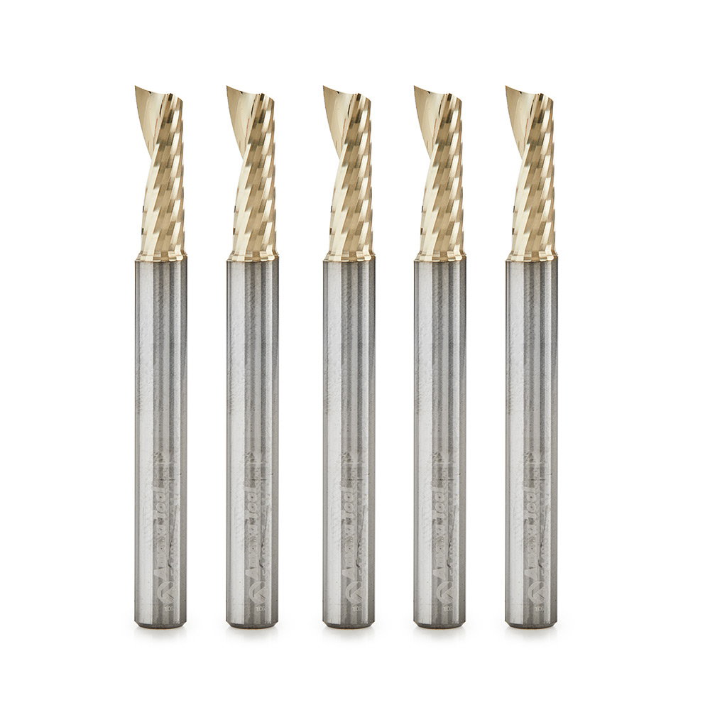 Amana 51480-Z-5 5 Pack Solid Carbide CNC Spiral 'O' Flute, Aluminum Cutting 1/4 Dia x 3/4 x 1/4 Shank Up-Cut ZrN Coated Router Bit