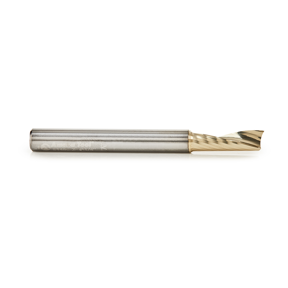 Amana 51480-Z Solid Carbide CNC Spiral 'O' Flute, Aluminum Cutting 1/4 Dia x 3/4 x 1/4 Shank Up-Cut ZrN Coated Router Bit
