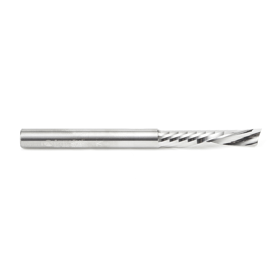 Amana 51481 Solid Carbide CNC Spiral 'O' Single Flute, Aluminum Cutting 1/4 Dia x 1-1/4 x 1/4 Shank x 3 Inch Long Up-Cut Router Bit