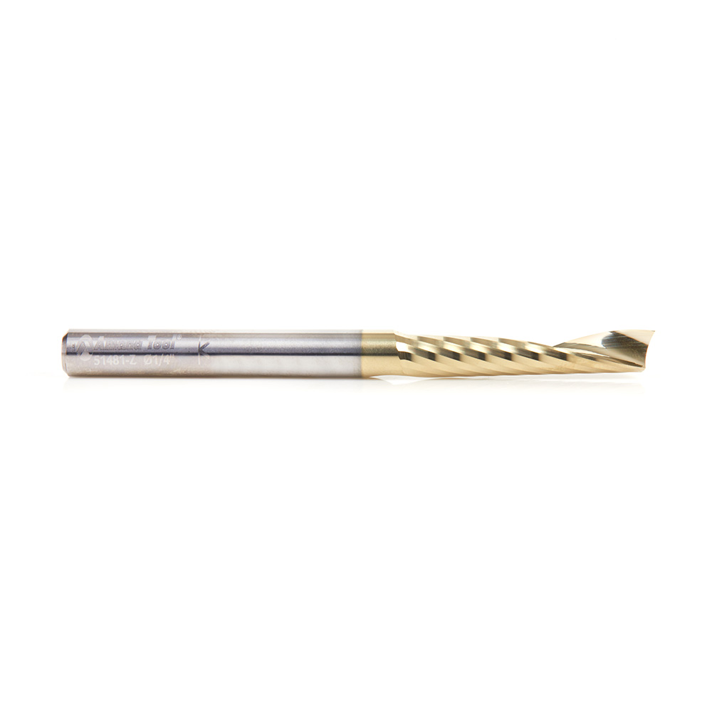 Amana 51481-Z Solid Carbide CNC Spiral 'O' Flute, Aluminum Cutting 1/4 Dia x 1-1/4 x 1/4 Shank Up-Cut ZrN Coated Router Bit